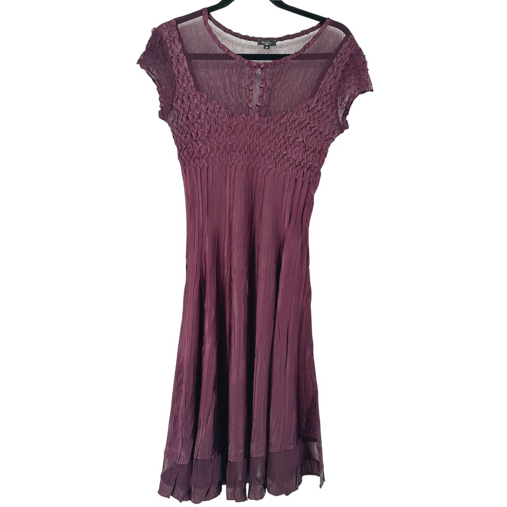 Komarov Womens M Midi Dress Semi Sheer‎ Cocktail Dark Romantic Whimsigoth Purple